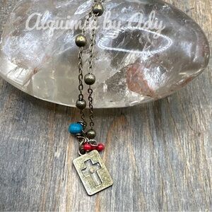 Brass coral gemstone charms coral pendant medallion necklace